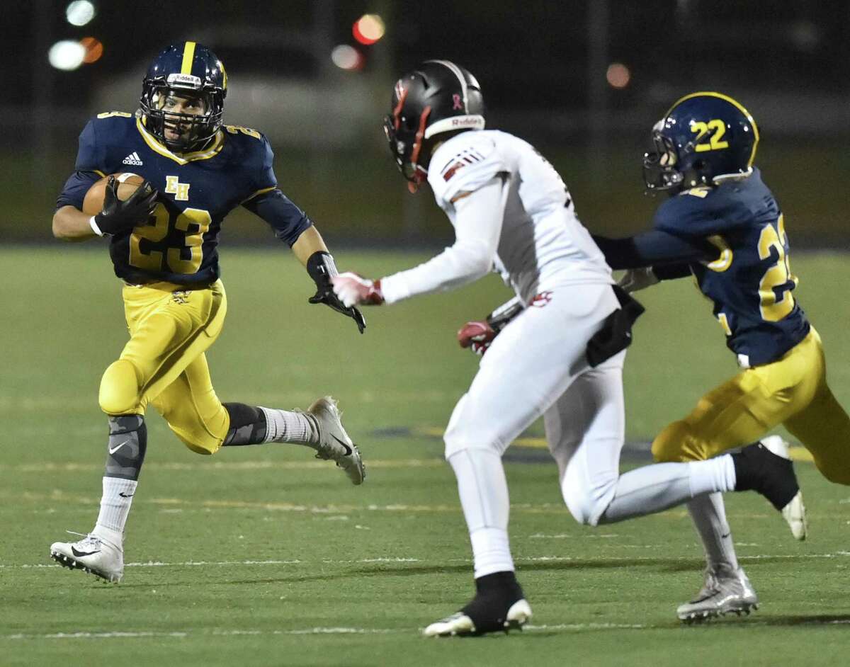 East Haven, Connecticut - Friday, October 26, 2018: East Haven High School football vs. Wilbur Cross H.S. first-half action Friday night at East Haven.