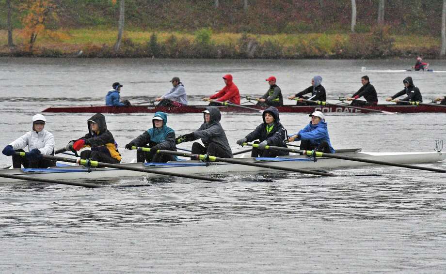 Crews battle the elements as well as one another in a pouring rain at the annual Head of the Fish 2018 Head of the Fish regatta Saturday Oct. 27, 2018 in Saratoga Springs, NY.  (John Carl D'Annibale/Times Union) Photo: John Carl D'Annibale / 20045139A