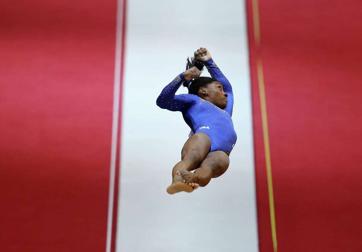DOHA, QATAR - OCTOBER 27: Simone Biles of USA competes in the Women's Vault Qualification during day three of the 2018 FIG Artistic Gymnastics Championships at Aspire Dome on October 27, 2018 in Doha, Qatar. (Photo by Francois Nel/Getty Images)