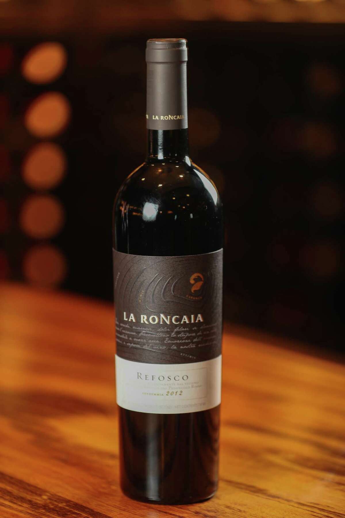 the 2012 La Roncaia Refosco from Friuli is a big, bracing red that pairs well with chef Neal Cox’s smoked Wagyu short rib at TRIBUTE restaruant at the Houstonian.