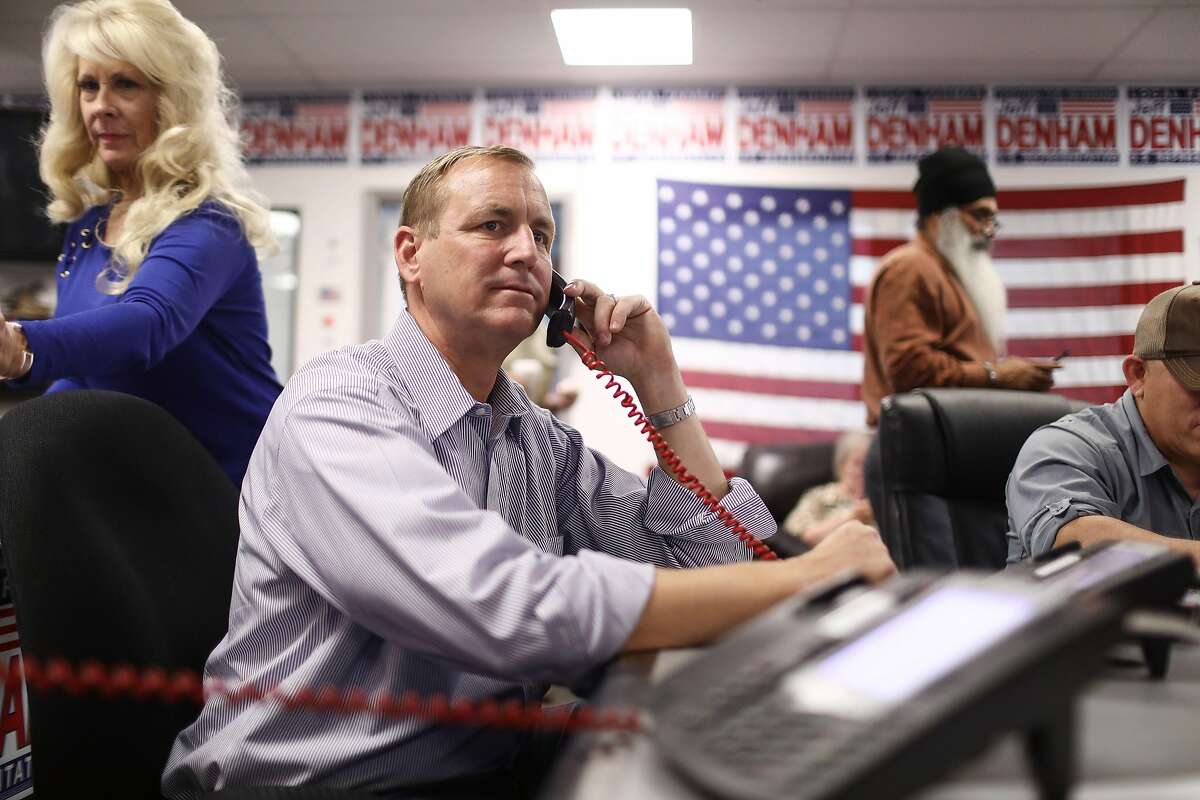 MODESTO, CA - OCTOBER 26: U.S. Rep. Jeff Denham of California's 10th Congressional District (LEFT C) makes a canvassing phone call at campaign headquarters on October 26, 2018 in Modesto, California. Democratic congressional candidate Josh Harder is competing for Republican Rep. Jeff Denham's seat in the upcoming midterms. Democrats are targeting at least six congressional seats in California, currently held by Republicans, where Hillary Clinton won in the 2016 presidential election. (Photo by Mario Tama/Getty Images)