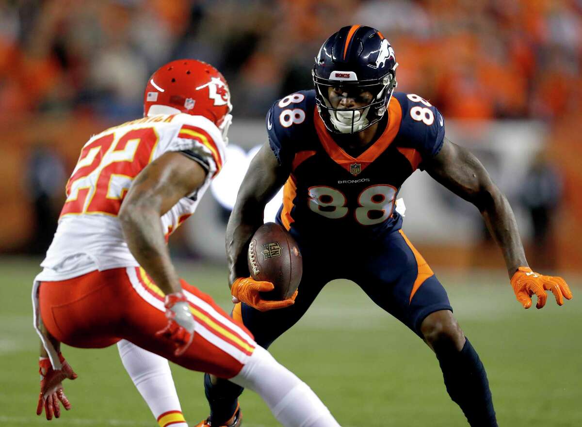 PHOTOS: Possible trade targets before the NFL trade deadline  Denver Broncos wide receiver Demaryius Thomas (88) tries to elude Kansas City Chiefs defensive back Orlando Scandrick (22) during the first half of an NFL football game, Monday, Oct. 1, 2018, in Denver. (AP Photo/David Zalubowski)  >>>Browse through the photos for a look at players who might be available at the NFL trade deadline ... 