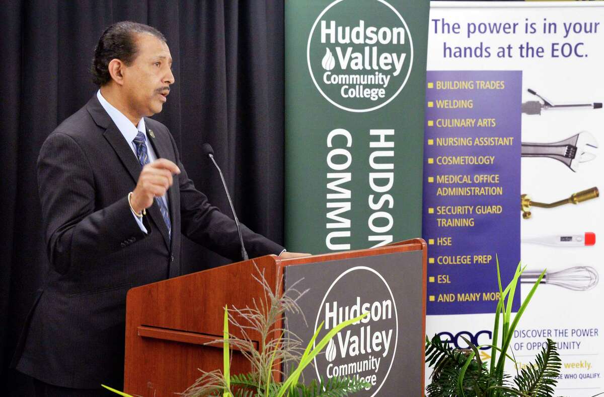 Roger Ramsammy, president, Hudson Valley Community College speaks at opening ceremonies for their new HVCC Albany Center for Education Tuesday Oct. 30, 2018 in Albany, NY. (John Carl D'Annibale/Times Union)