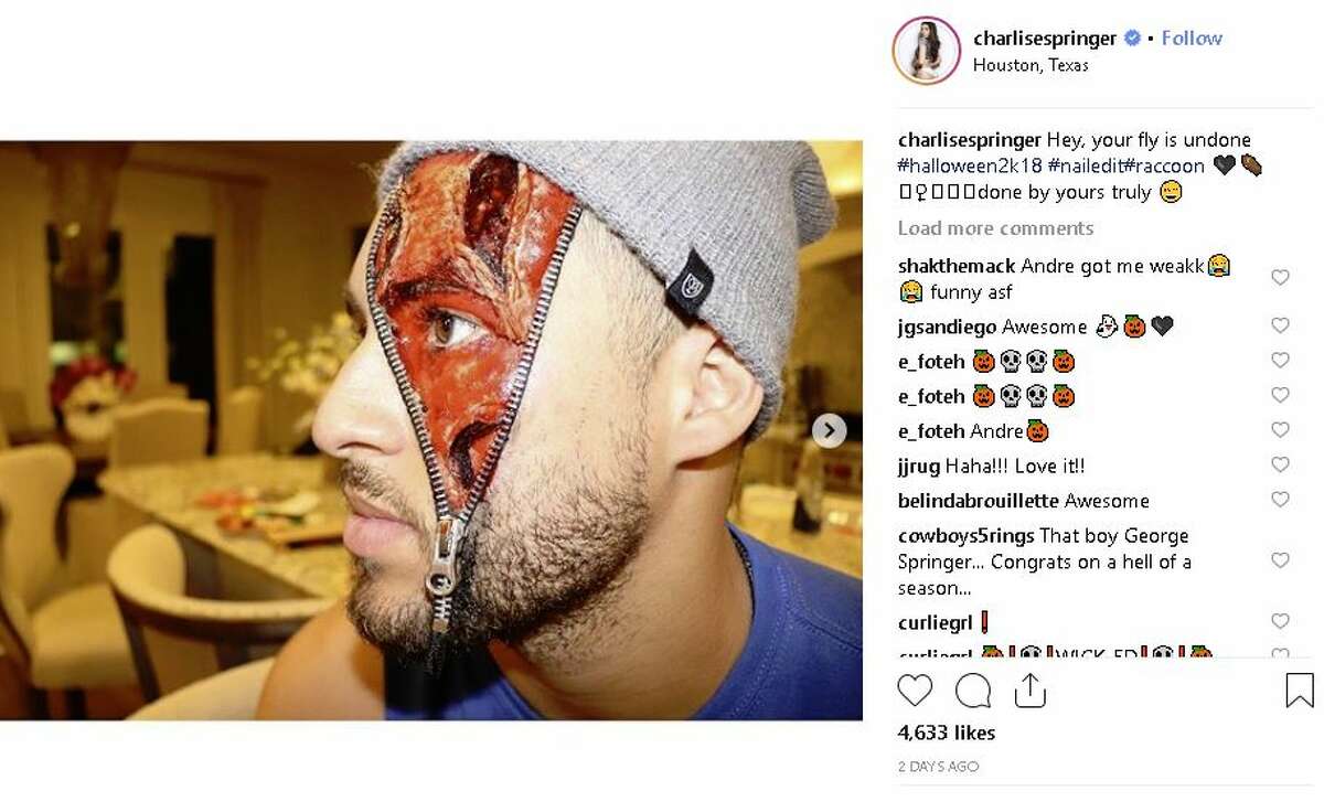 Astros George Springer sports a zipper on the side of his face.
