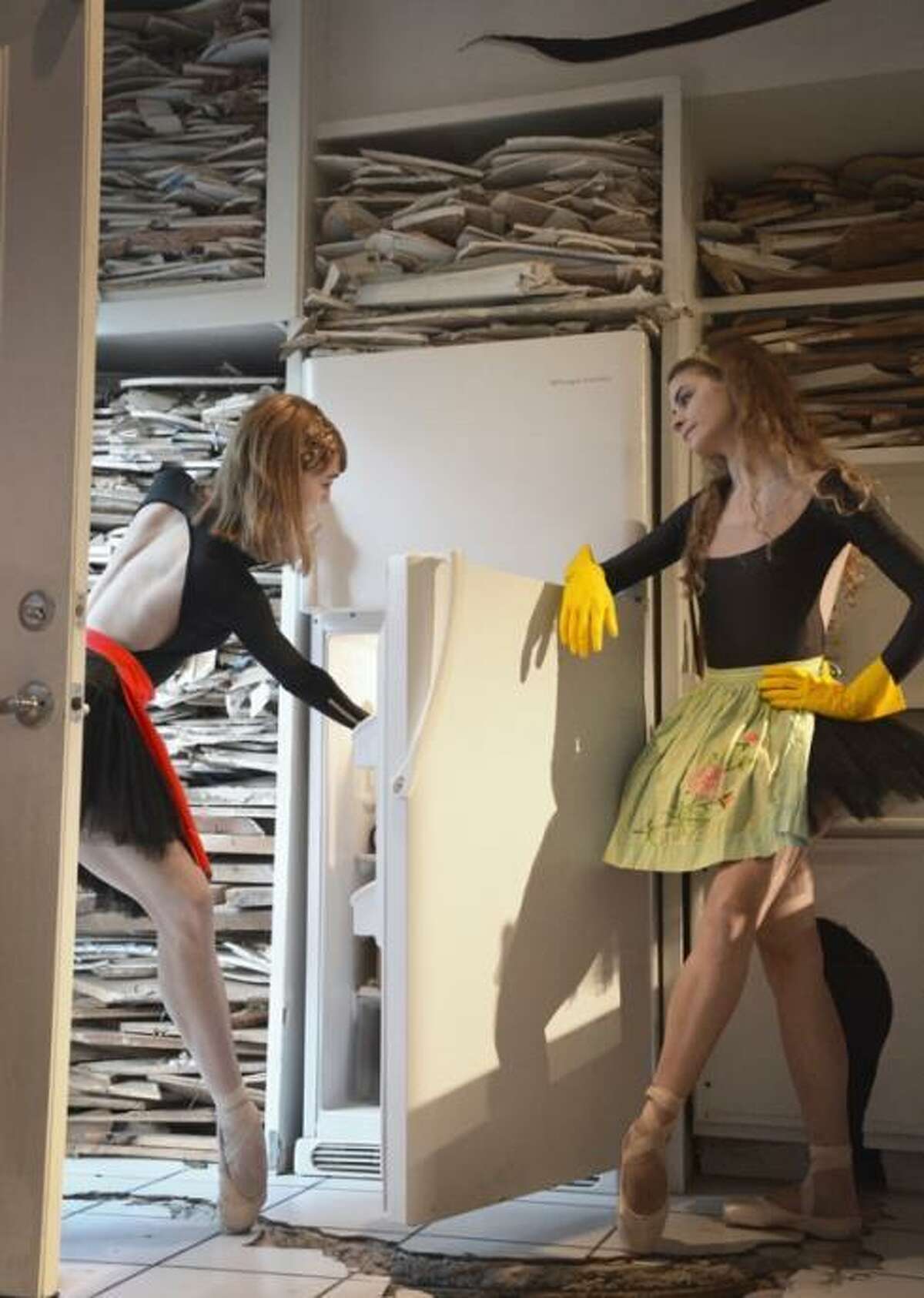 Houston Ballet’s Jacquelyn Long, left, and Natalie Varnum guest star in Hope Stone Dance’s “Honey, I’m Home” Sunday afternoon within Havel Ruck Projects’ immersive sculpture house “Ripple.”