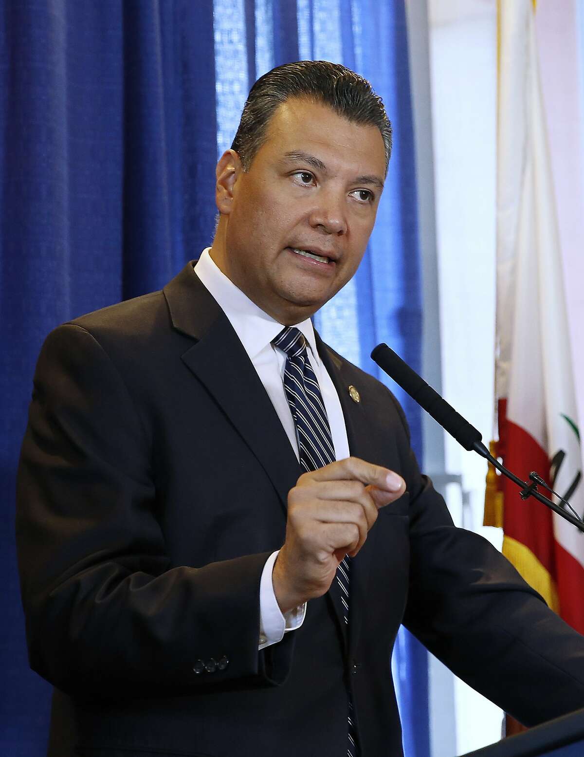 California Secretary of State Alex Padilla responds to a question concerning the voter registration of ineligible people by the California Department of Motor Vehicles, Tuesday, Oct. 9, 2018, in Sacramento, Calif. Padilla says he doesn't yet know if any of the roughly 1,500 people mistakenly registered to vote by the DMV voted in the June primary election. (AP Photo/Rich Pedroncelli)