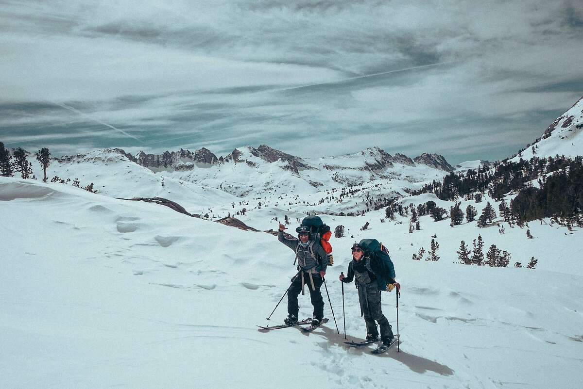 Snowboarders Jeremy Jones (left) and Elena Hight in the Eastern Sierra during the filming of "Ode to Muir."