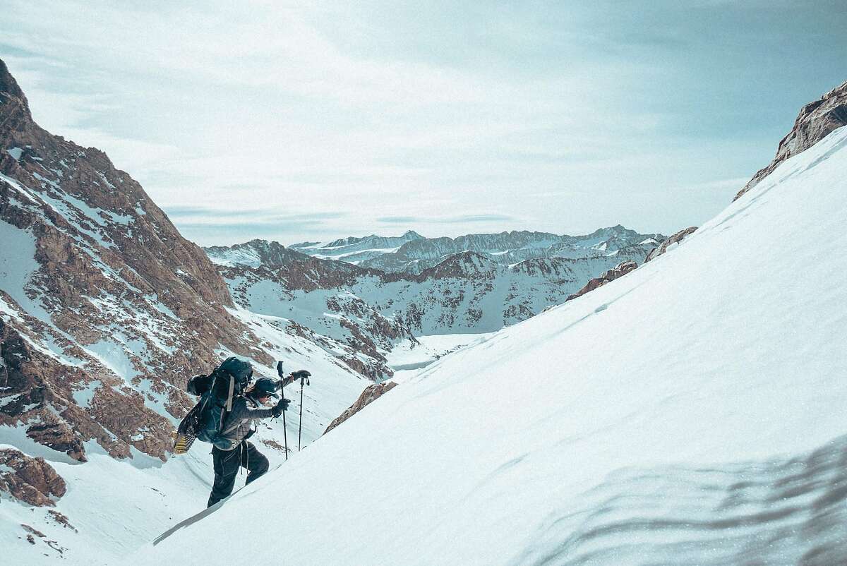 Snowboarder Jeremy Jones trekking in the Eastern Sierra during the filming of "Ode to Muir."