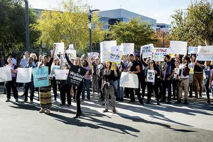Workers protest against Google's handling of sexual misconduct allegations at the company's Mountain View headquarters.