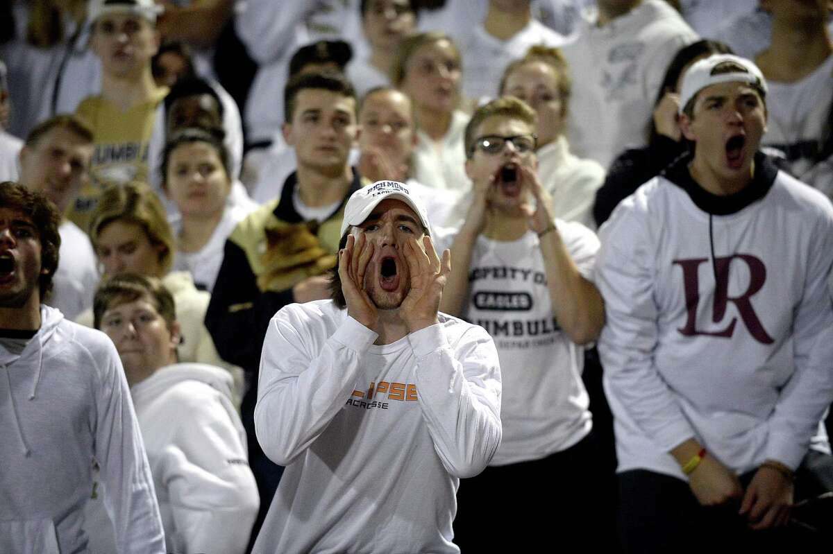 Trumbull fans disagree with a call during the FCIAC boys soccer championship game against Danbury at Norwalk High School on Thursday, November 1, 2018.