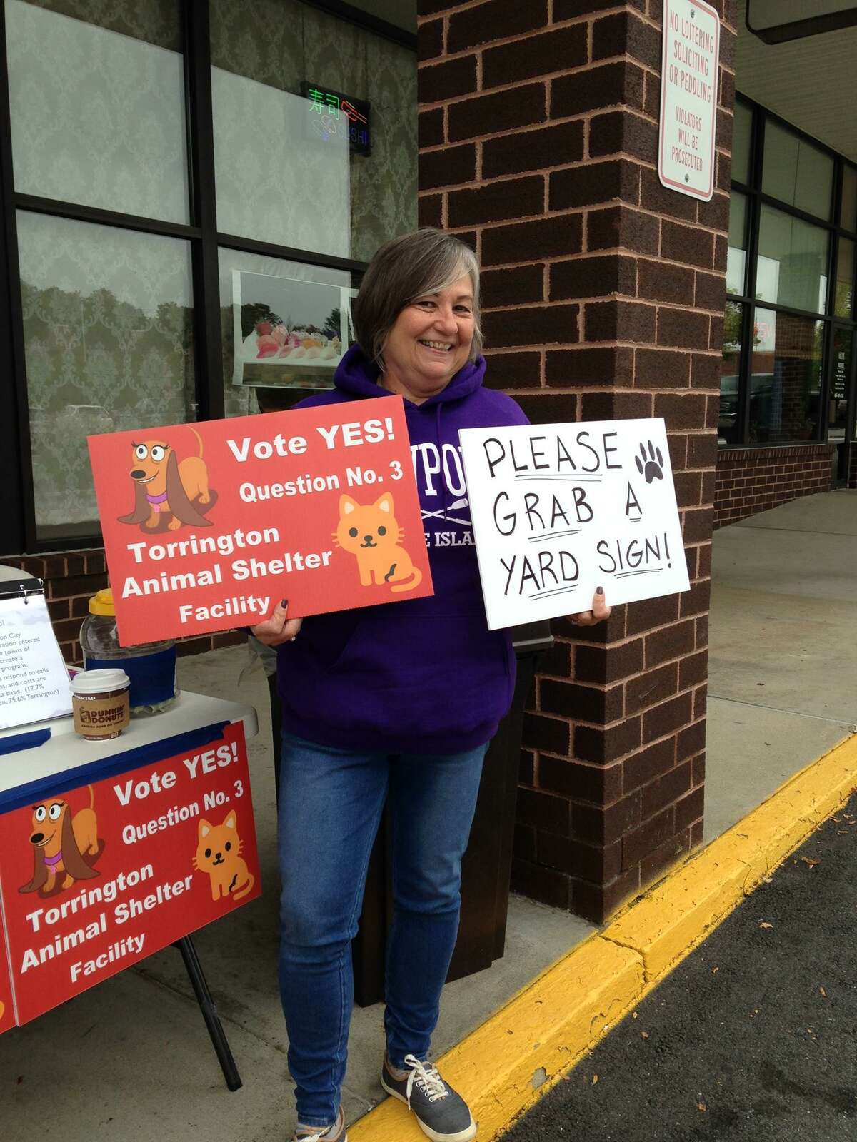 Patti Sebest, a member of the Friends of the Torrington Animal Shelter Facility, is hoping voters will support the city’s efforts to have a regional animal shelter built in the city to replace its aging dog pound. The group is holding an awareness event in front of Serenity Nail Spa in Torrington on Saturday, Nov. 3.