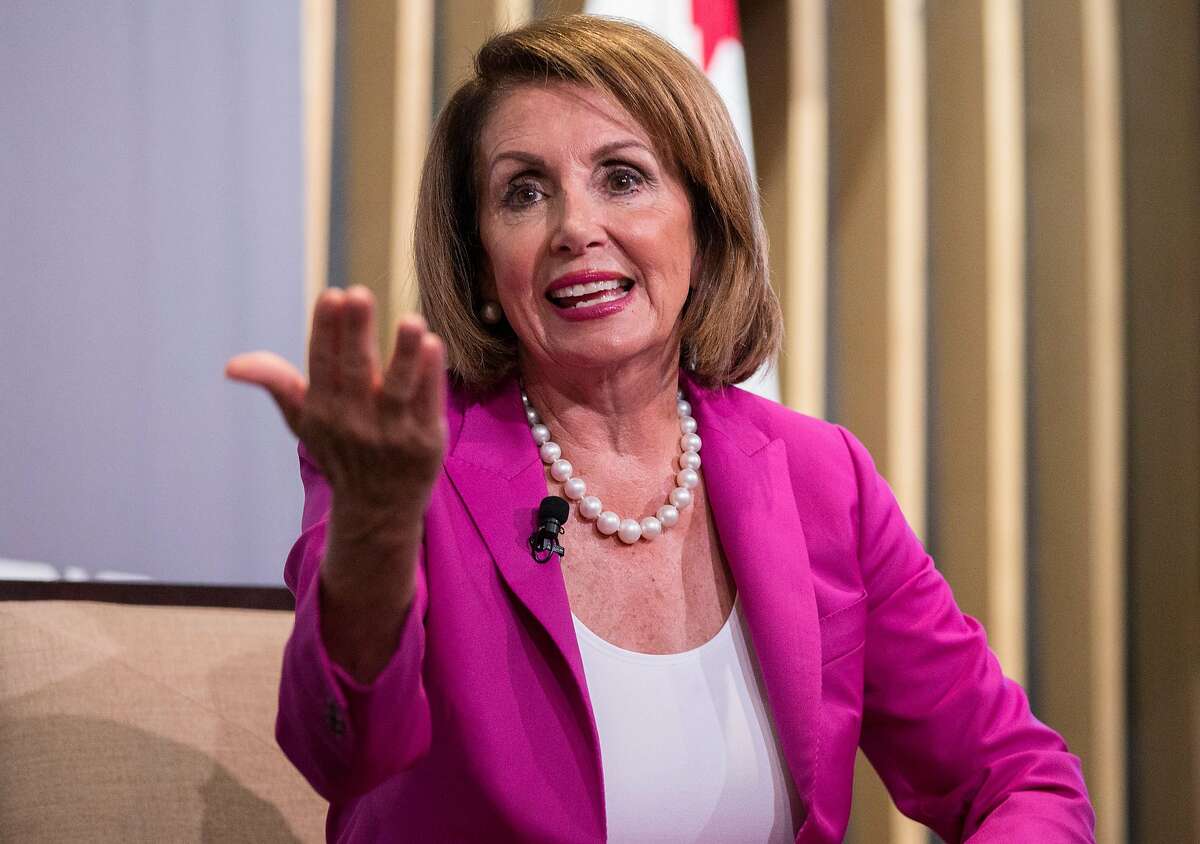 House Minority Leader Nancy Pelosi speaks during a conversation with Public Policy Institute of California President Mark Baldassare at the Public Policy Institute of California headquarters in the Financial District of San Francisco, Calif. Wednesday, Aug. 22, 2018