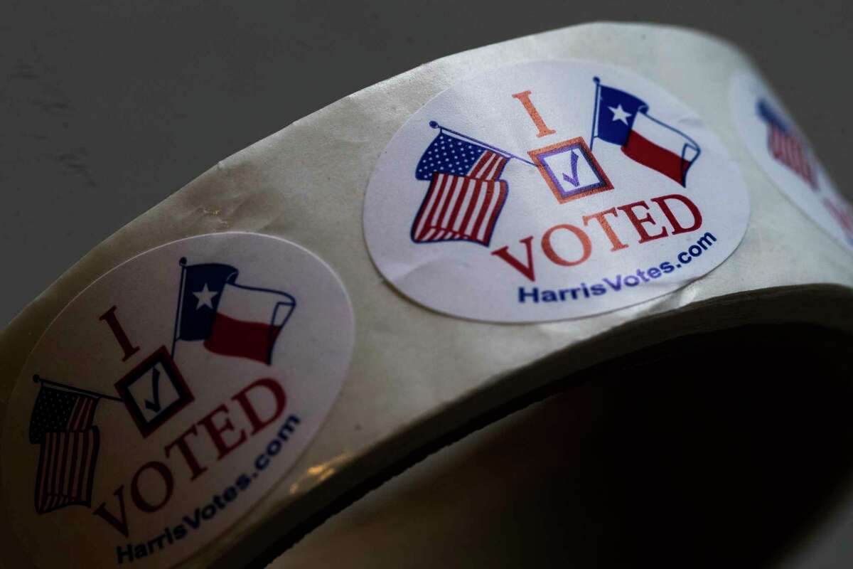 I Voted stickers ready to be distributed sit on top of a table at a polling place, Saturday, May 5, 2018, on special election day in Houston. ( Marie D. De Jesus / Houston Chronicle )