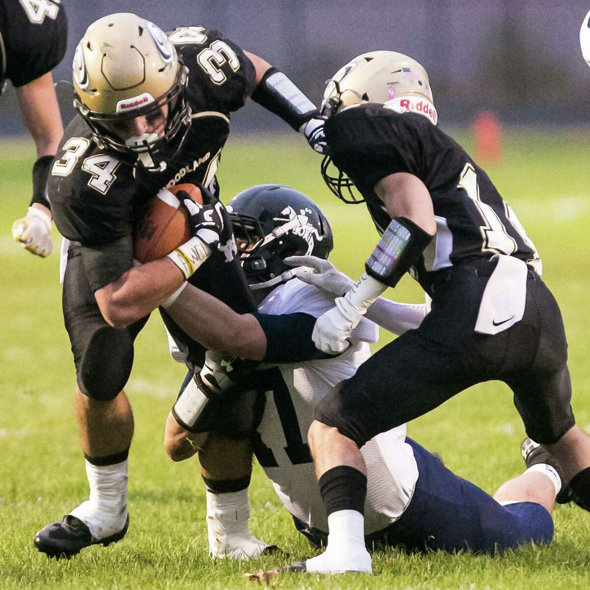 (John Vanacore/For Hearst Connecticut Media) Woodland Hawks hosted the Ansonia Chargers Friday evening in a battle of unbeaten teams Friday evening. Ansonia defeated Woodland 36-20