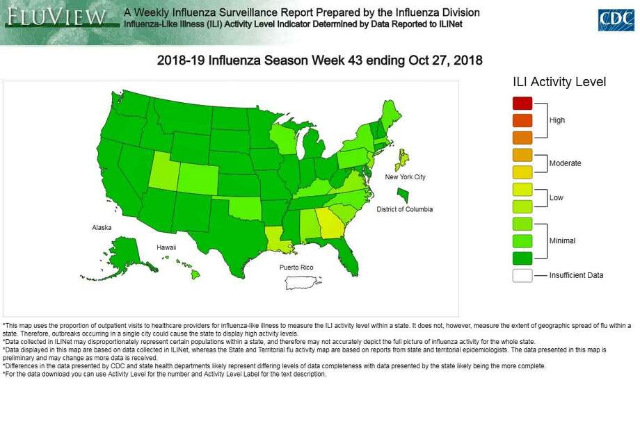 An image provided by the Connecticut Department of Public Health regarding influenza cases in 2018. Photo: Contributed Photo / Connecticut Department of Public Health / Contributed Photo / Connecticut Post Contributed