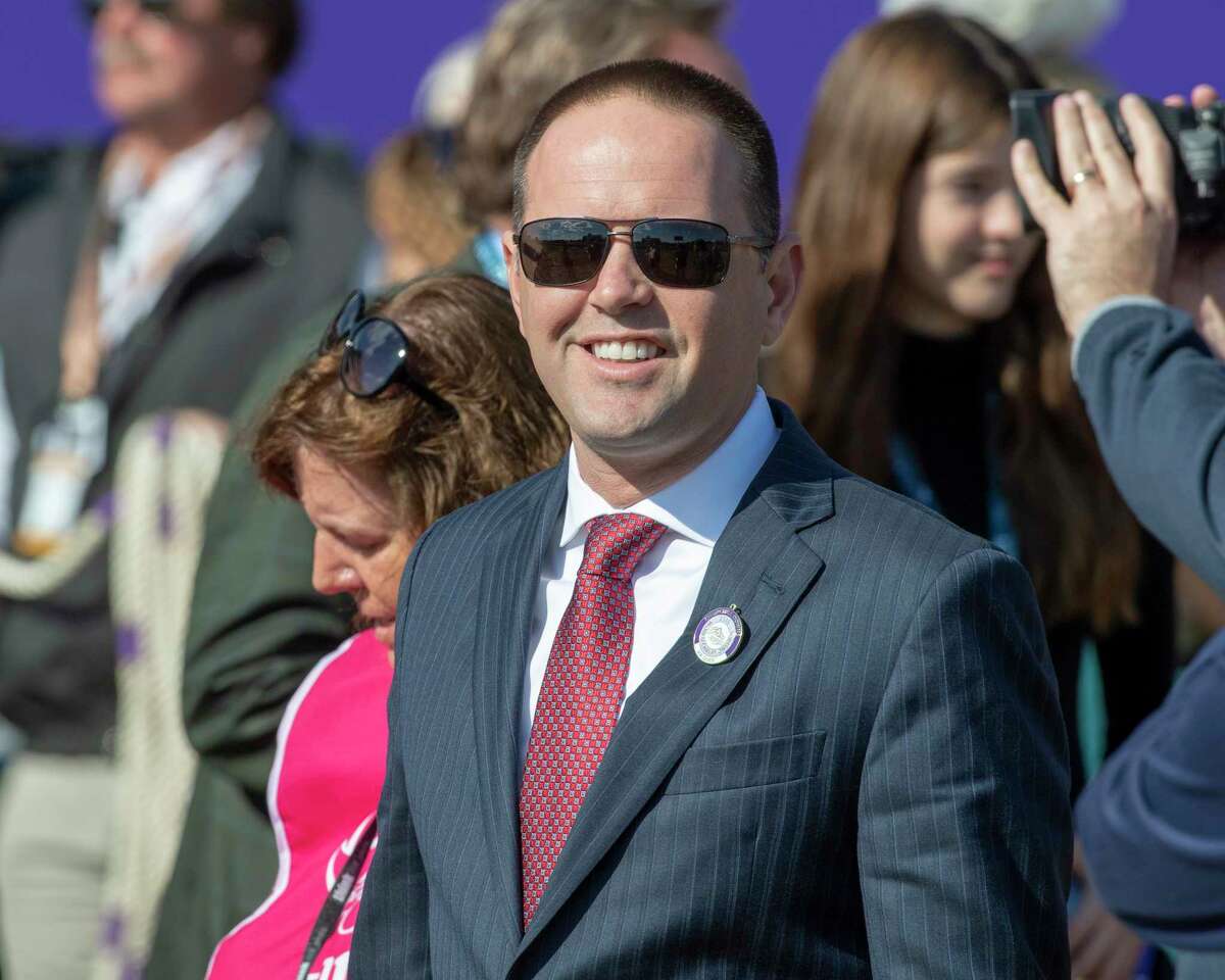 Trainer Chad Brown, is all smiles after Sistercharlie won the 35th running of the Breeders' Cup Filly and Mare Turf Nov 3, 2018 at Churchilll Downs in Louisville, KY (Skip Dickstein/Times Union)