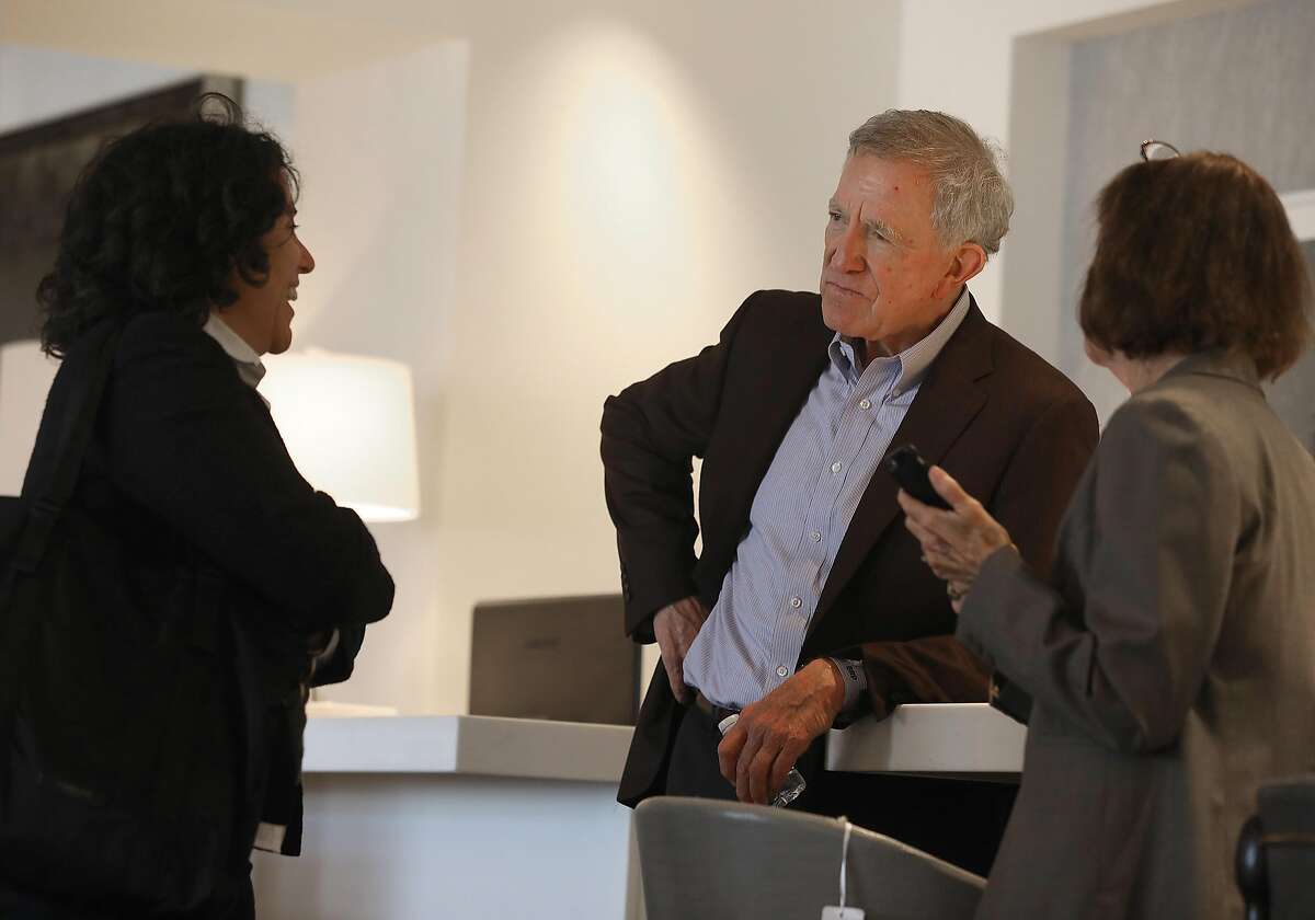 Design center spokesperson Evette Davis (left), chairman of Bay West Bill Poland (middle), and president Martha Thompson (right) meet at the SF Design Center on Monday, Oct. 29, 2018, in San Francisco, Calif.
