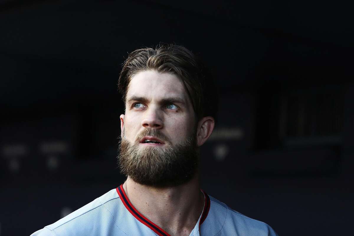 NEW YORK, NY - JUNE 12: Bryce Harper #34 of the Washington Nationals looks on against the New York Yankees during their game at Yankee Stadium on June 12, 2018 in New York City. ~~