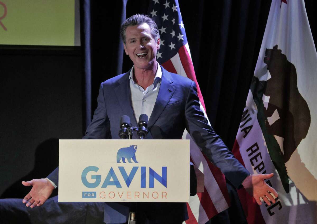 Lt. Governor Gavin Newsom campaigns at The Chapel the night before the midterm elections in San Francisco, Calif., on Monday, November 5, 2018. Newsroom was joined by his wife Jennifer Siebel Newsom, Senator Kamala Harris, and out-going California Governor Jerry Brown, with a quick appearance by San Francisco Mayor London Breed.