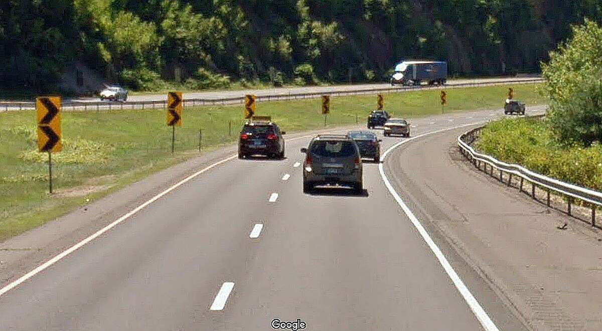 Here is an example of curve signs that warn drivers of a sharp curve on southbound Route 8 in Beacon Falls. In an effort to reduce fatal and serious injury crashes on curves, the Department of Transportation is proposing to install warning signs on state roads in southwest Connecticut.