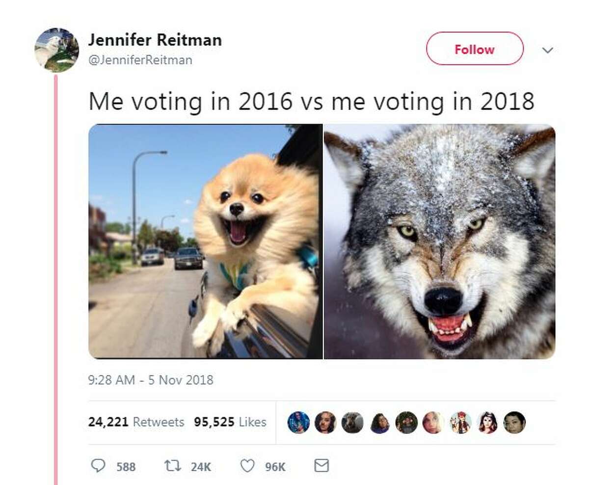 @JenniferReitman: "Me voting in 2016 vs me voting in 2018"