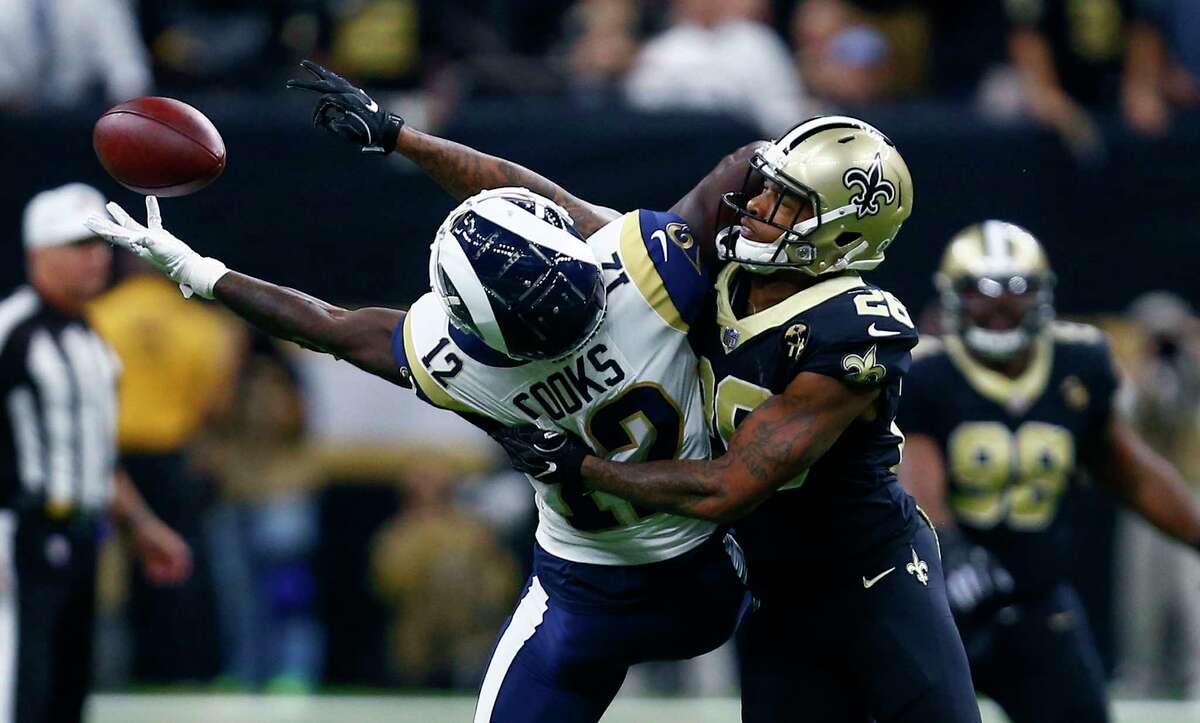 New Orleans Saints cornerback P.J. Williams breaks up a fourth down pass intended for Los Angeles Rams wide receiver Brandin Cooks to help seal the victory.