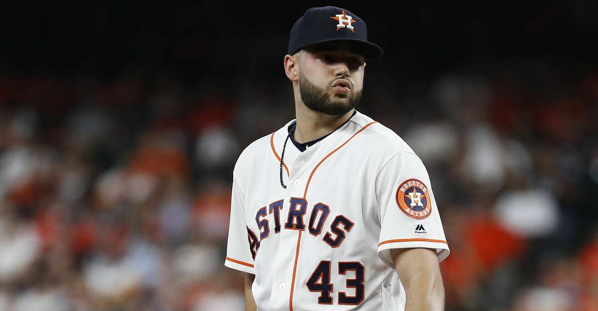 Houston Astros starting pitcher Lance McCullers Jr. (43) reacts after giving up a run during the first inning of an MLB game at Minute Maid Park, Wednesday, July 11, 2018, in Houston. ( Karen Warren / Houston Chronicle )