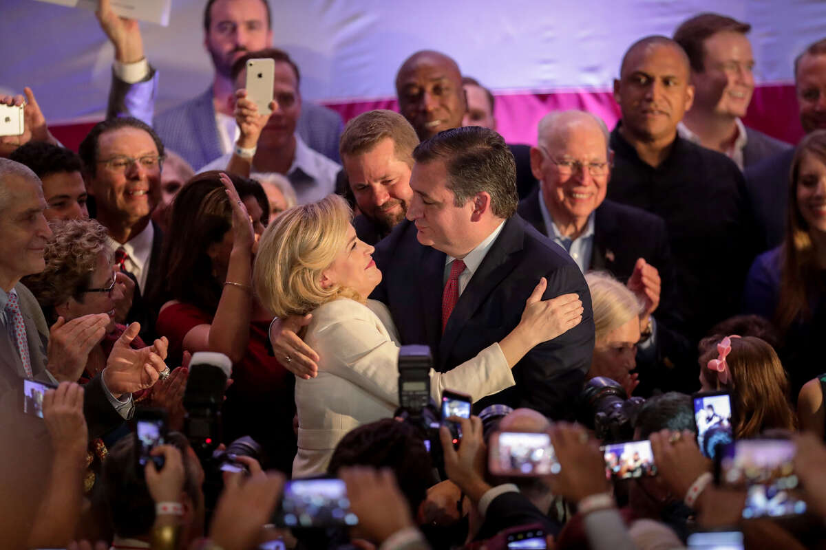 Senator Ted Cruz hugs his wife Heidi Cruz after being called the winner of the race against Rep. Beto O'Rourke, during a campaign watch party Tuesday, Nov. 6, 2018, in Houston.