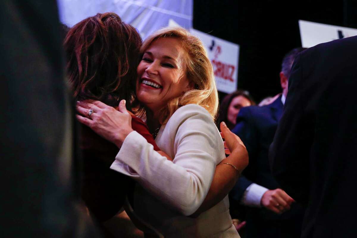 Heidi Cruz, wife of Senator Ted Cruz, celebrates after her husband defeated Beto O'Rourke to win re-election at the Hilton Post Oak Ballroom Tuesday, Nov. 6, 2018, in Houston.