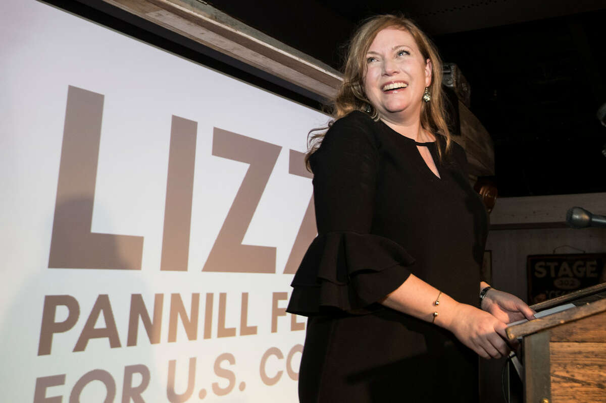Lizzie Pannill Fletcher smiles as results are announced in her race against John Culberson for the 7th Congressional District seat in the House of Representatives on Tuesday, Nov. 6, 2018, in Houston.