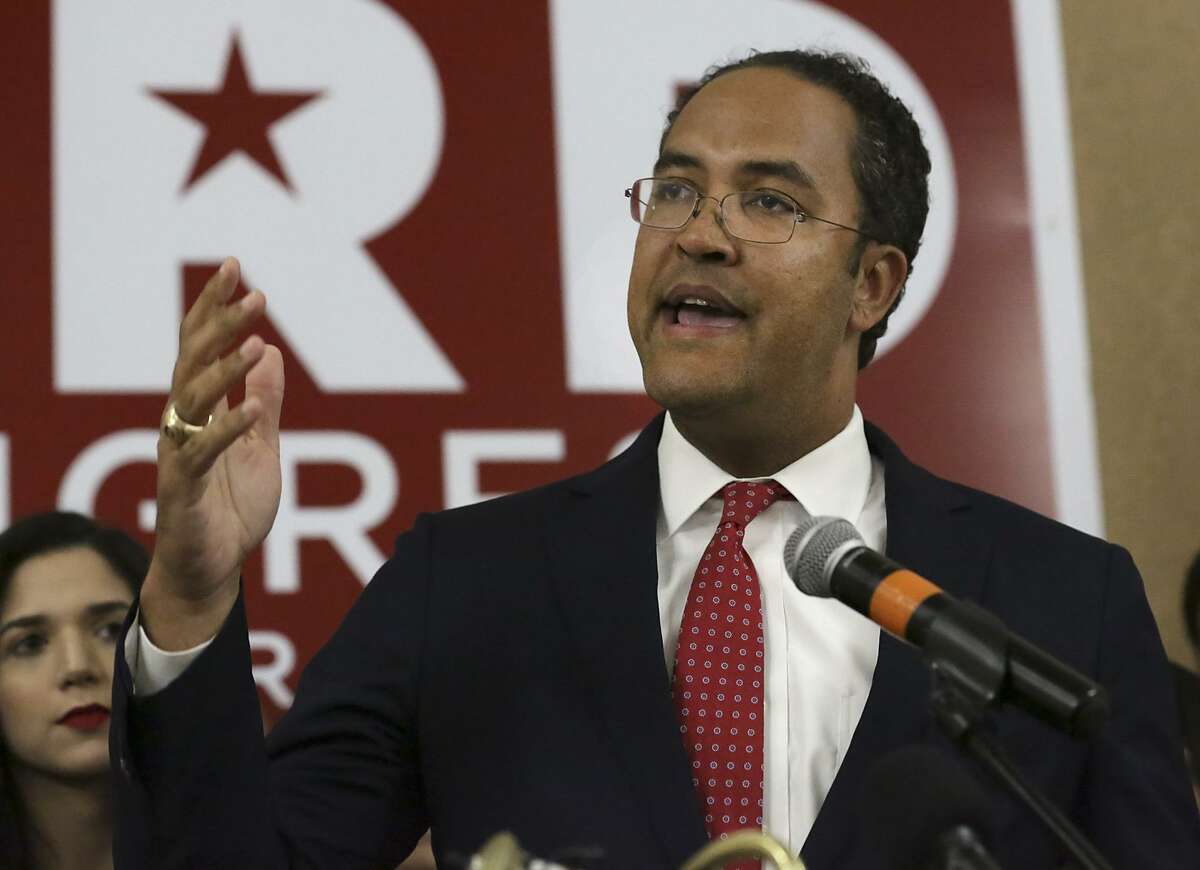 Representative Will Hurd (TX-23) talks to supporters gathering at the Omni San Antonio Hotel at the Colonnade in San Antonio after winning his race, on Tuesday, Nov. 6, 2018.