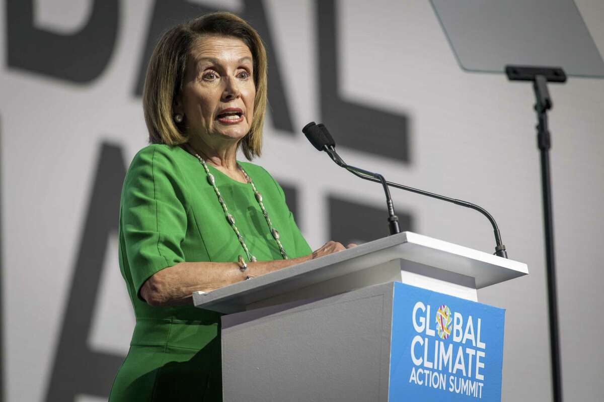 Rep. Nancy Pelosi, D-Calif., speaks during the Global Climate Action Summit in San Francisco on Sept. 13, 2018.