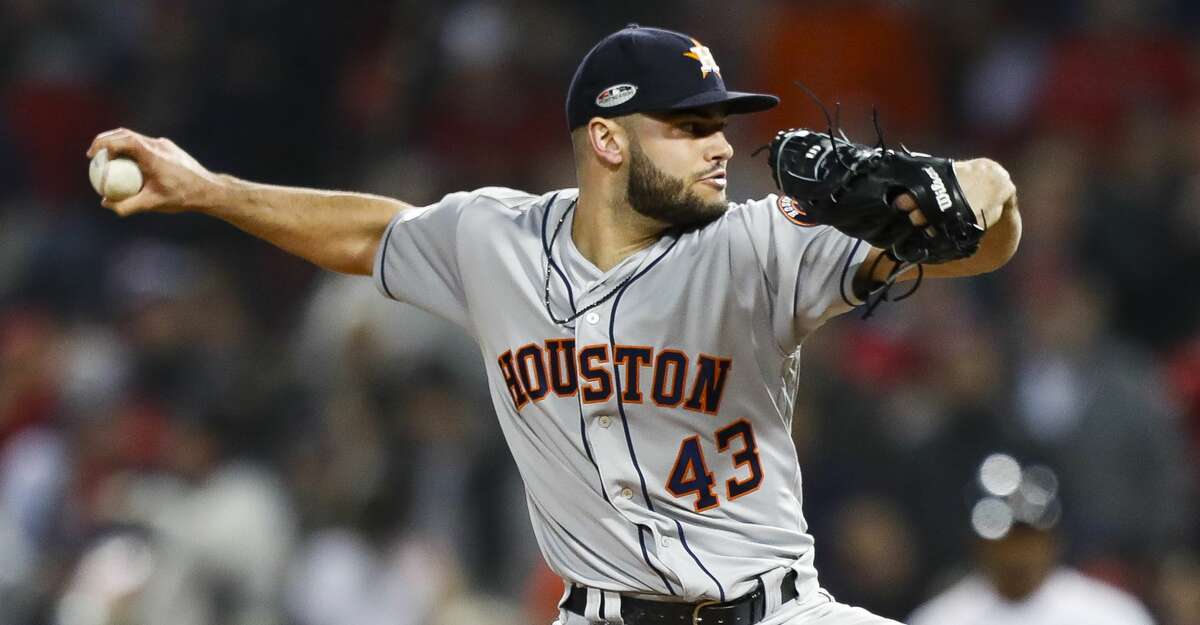 PHOTOS: Houston Astros salaries  Houston Astros relief pitcher Lance McCullers Jr. (43) pitches during the seventh inning of Game 2 of the American League Championship Series at Fenway Park on Sunday, Oct. 14, 2018, in Boston. >>>Browse through the photos for contract situations for Houston Astros players ... 