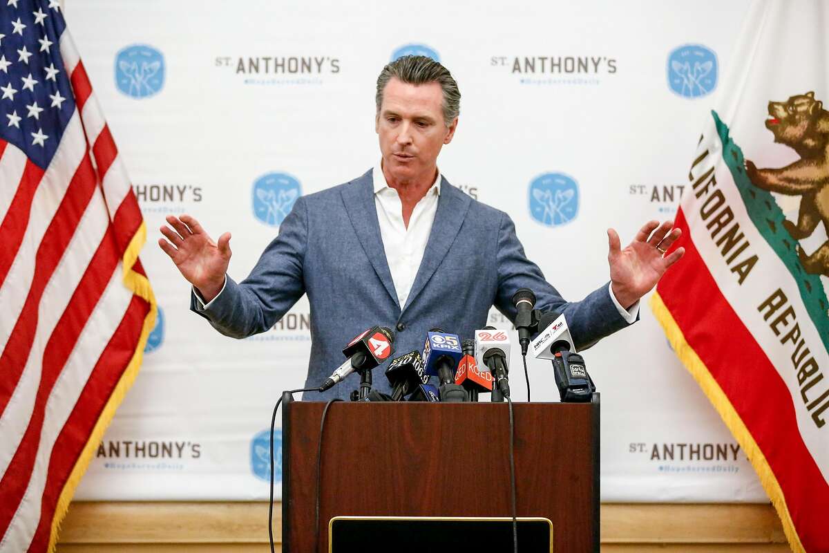 Gov.-elect Gavin Newsom speaks at a press conference at St Anthony's before helping to serve lunch to the homeless and needy at St. Anthony's Dining Room on Thursday, November 8, 2018 in San Francisco, Calif.