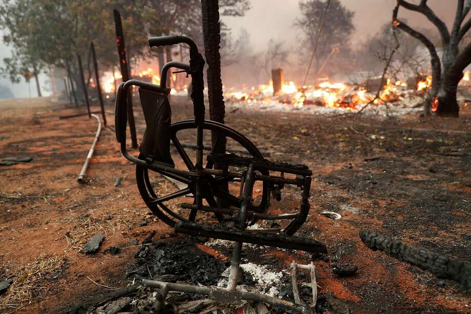 A charred wheelchair in Paradise Gardens senior community during Camp Fire in Paradise, Calif.. on Thursday, November 8, 2018. Photo: Scott Strazzante, The Chronicle