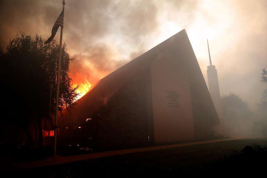 The Church of Jesus Christ of Latter Day Saints burns during Camp Fire in Paradise, Calif.. on Thursday, November 8, 2018. Photo: Scott Strazzante, The Chronicle