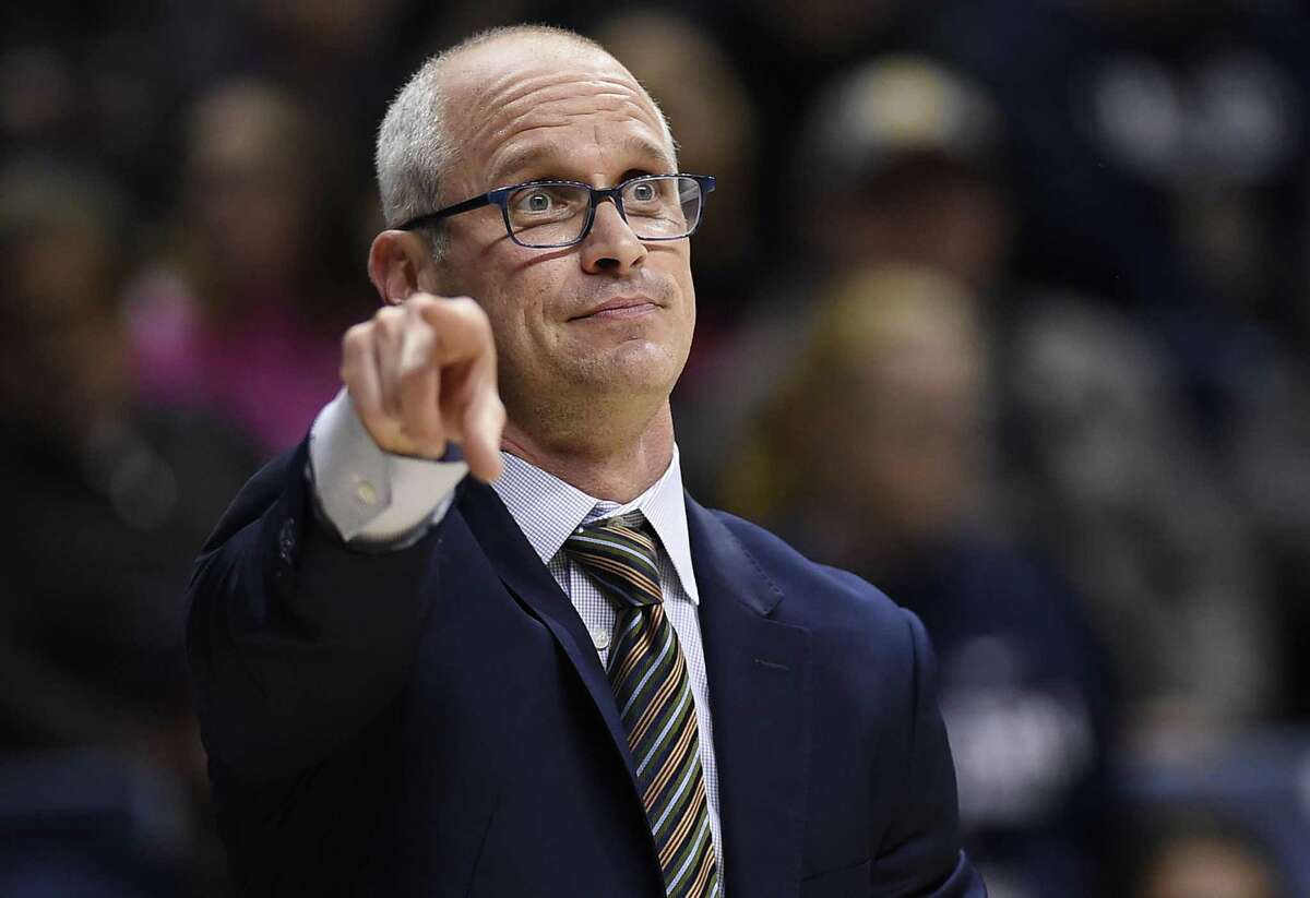 UConn coach Dan Hurley gestures to his team during Thursday’s game against Morehead State.