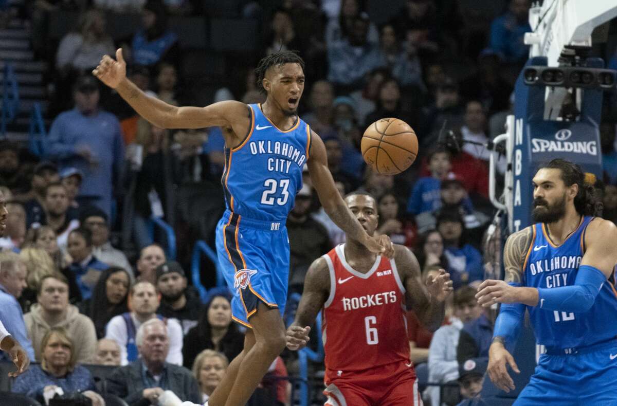 OKLAHOMA CITY, OK - NOVEMBER 8: Terrance Ferguson #23 of the Oklahoma City Thunder reacts after he lost control of the ball during the second half of a NBA game against the Houston Rockets at the Chesapeake Energy Arena on November 8, 2018 in Oklahoma City, Oklahoma. NOTE TO USER: User expressly acknowledges and agrees that, by downloading and or using this photograph, User is consenting to the terms and conditions of the Getty Images License Agreement. (Photo by J Pat Carter/Getty Images)