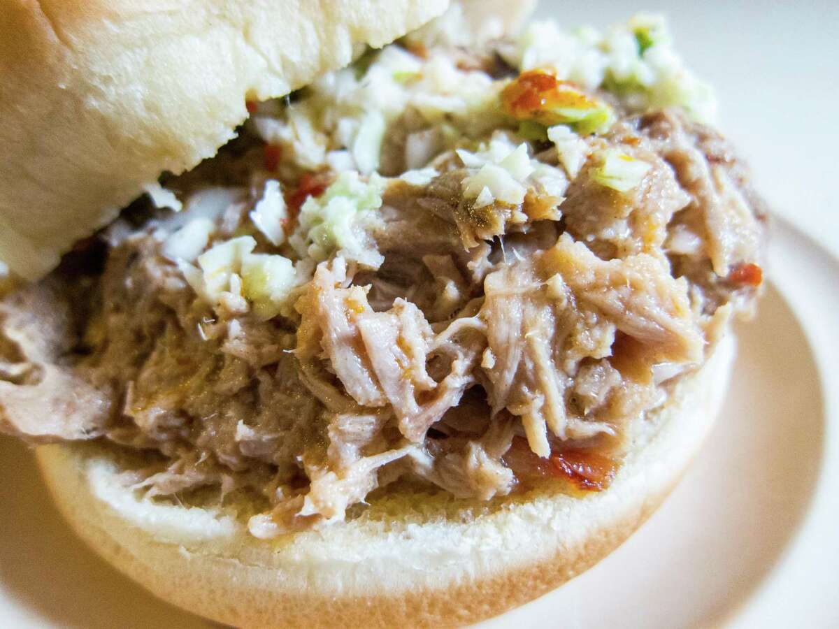 In the Carolinas, the pork is almost always chopped and served as a sandwich with sauce and coleslaw.