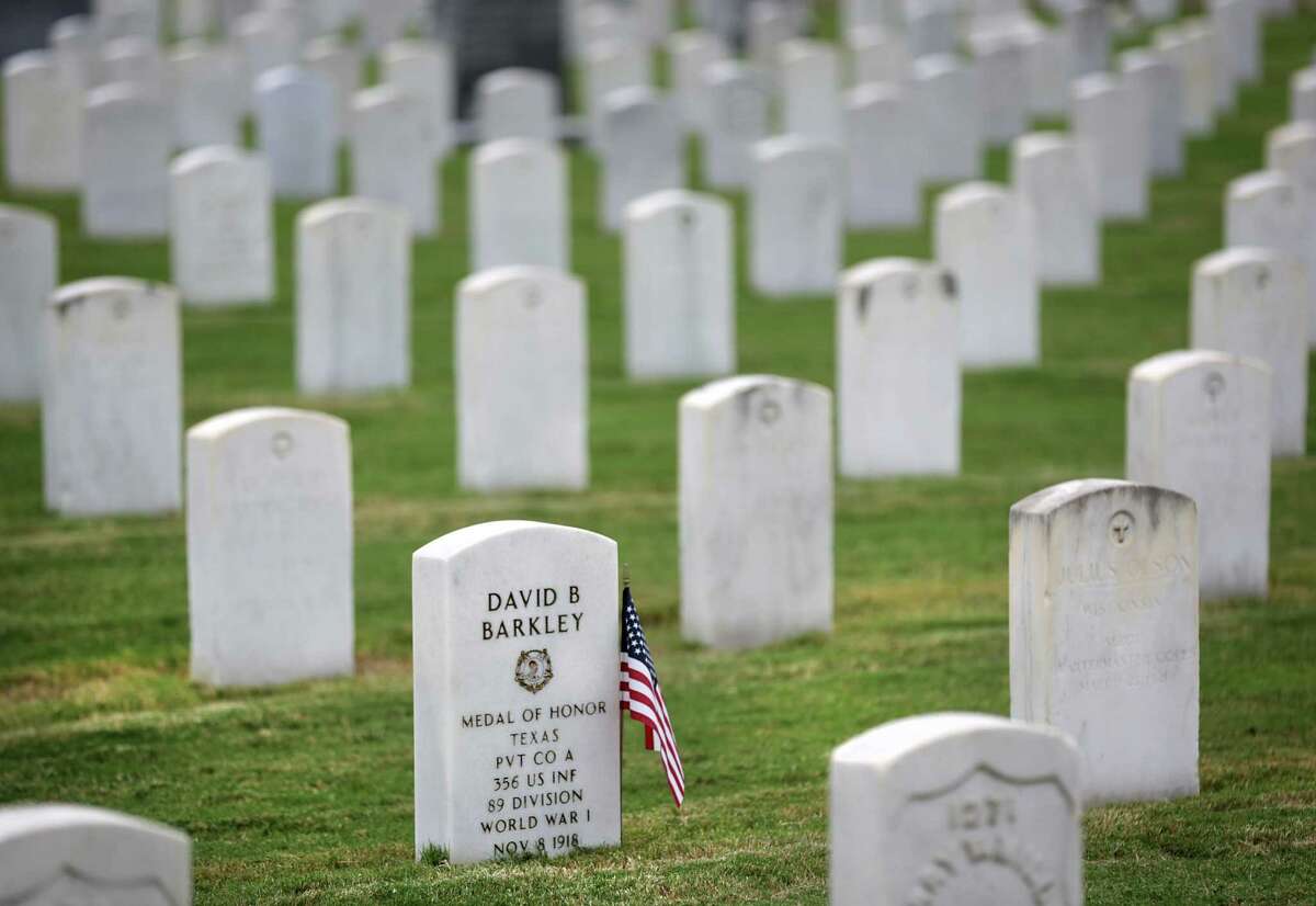 The grave of David B. Barkley, the first Medal of Honor recipient from San Antonio whose mother was born in Mexio, at San Antonio National Cemetery on Paso Hondo St.