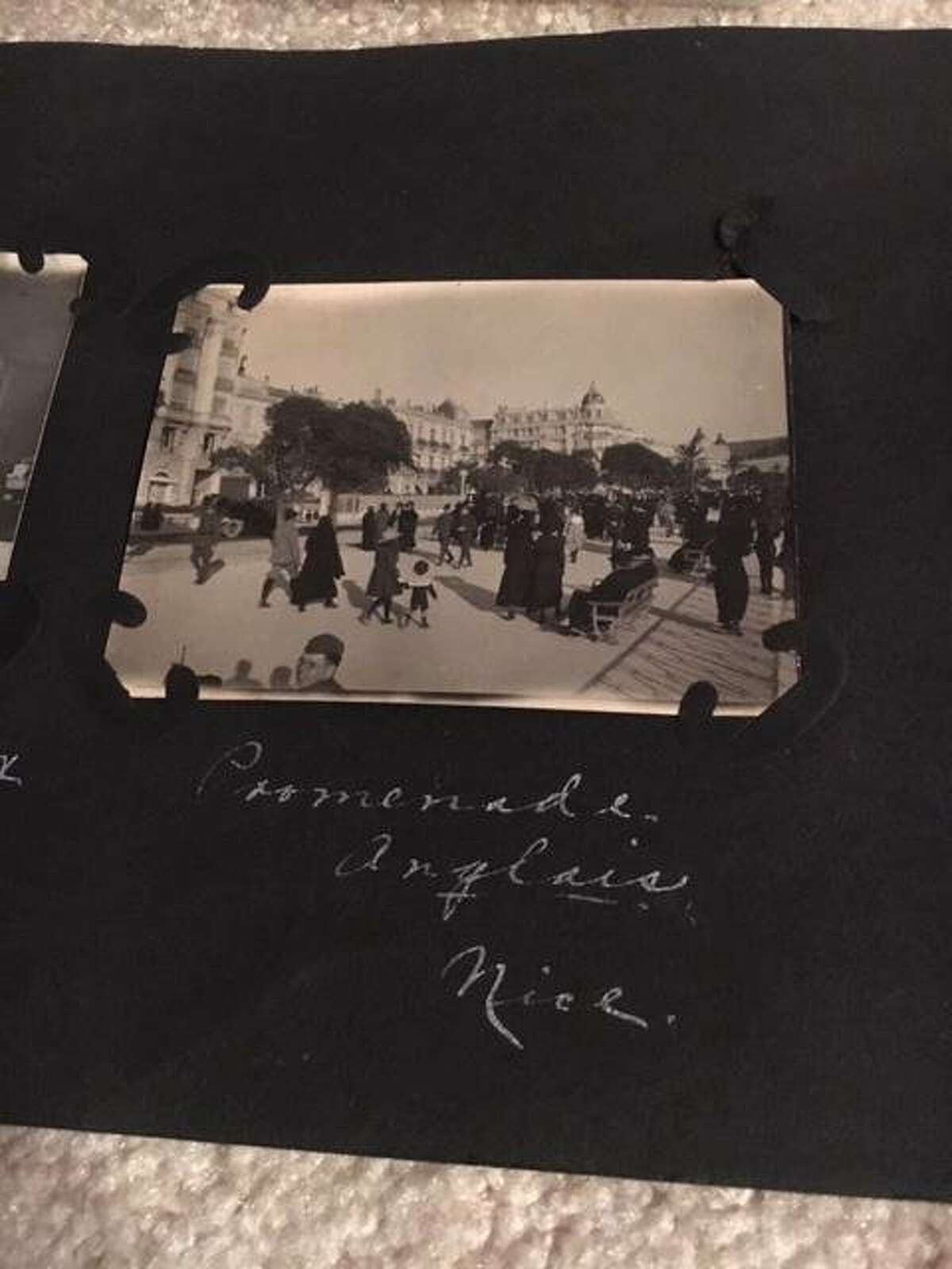 U.S. soldier Joseph Bosque of San Francisco made this photo of the Promenade Anglais in Nice, France while deployed to France during WW I. Bosque penned a series of love letters to his then-girlfriend Annie Corbett, who awaited his return from war. Bosque, deployed in a non-combat mission, did return to San Francisco, where he married Corbett.