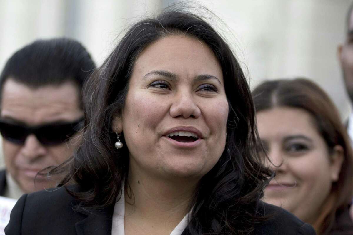 FILE - In this Feb. 27, 2013 file photo, El Paso, Texas, County Judge Veronica Escobar speaks during a news conference on Capitol Hill in Washington. Escobar, a Democratic Congressional candidate, won her election against Republican Rick Seeberger and independent candidate Ben Mendoza in the Nov. 6 election. (AP Photo/Carolyn Kaster, File)