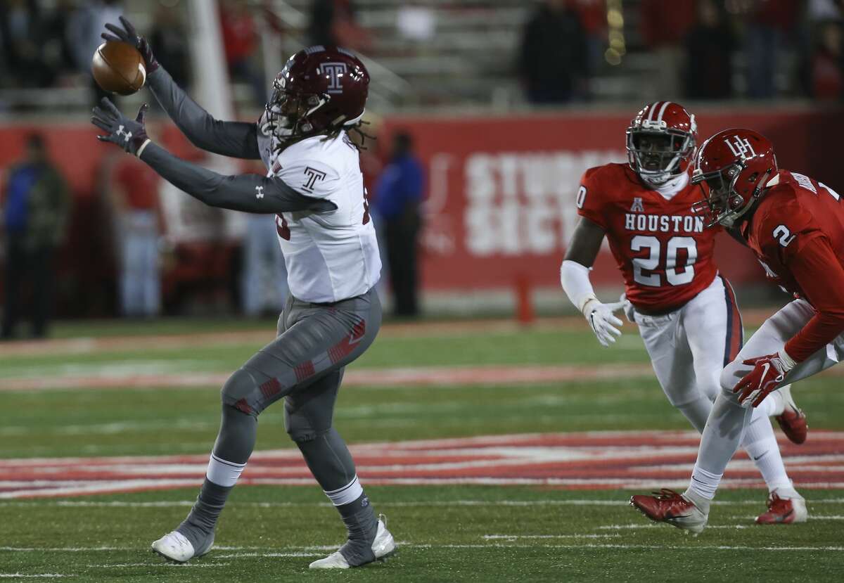 Temple Owls wide receiver Isaiah Wright (13) catches a pass during the second half of the game against the Houston Cougars at TDECU Stadium on Saturday, Nov. 10, 2018, in Houston.