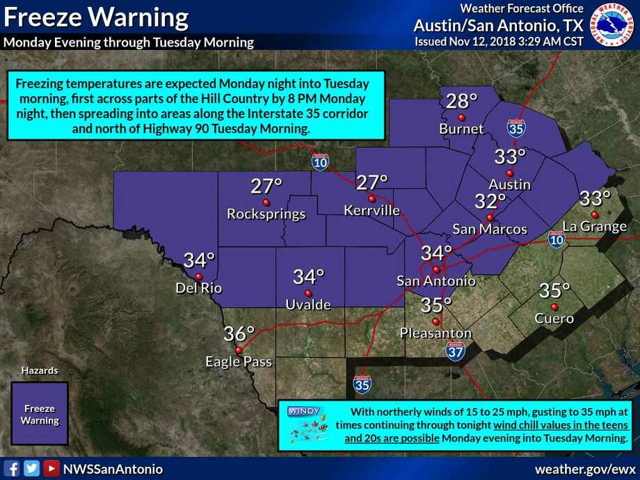 Freeze Warning Issued In San Antonio As Temperatures Continue Falling ...