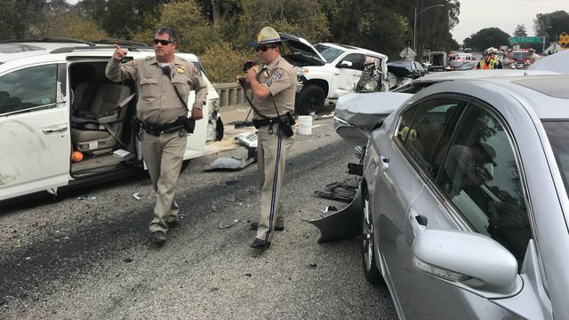 14 injured as big rig crash and fire shuts down Highway 1 in Santa