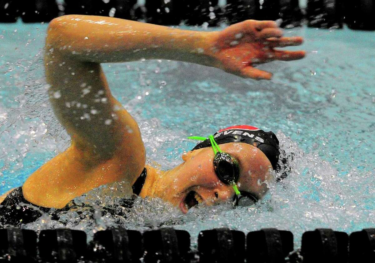 Pomperaug's Eleanor Labriola competes during CIAC swimming championship action at Southern Connecticut State University in New Haven, Conn., on Tuesday Nov. 13, 2018.