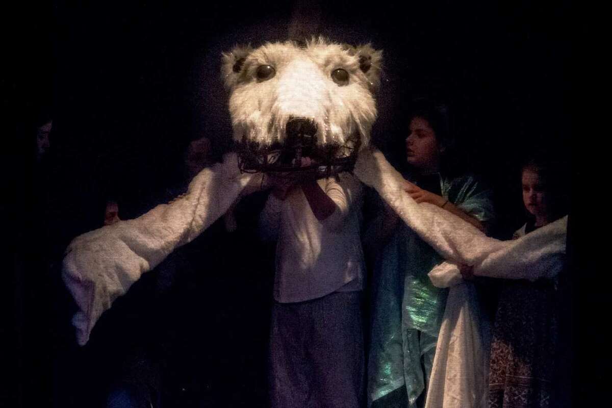 "East of the Sun ?– West of the Moon" Bear --- The Prince has been turned into a Bear by the Trolls. Bear Puppet ?– created by Jeff Brower and operated by Kim Howland (C) ?– assistants ?– Emily Ryan and Elsa Lamont. Photos by: Tamara Hansen