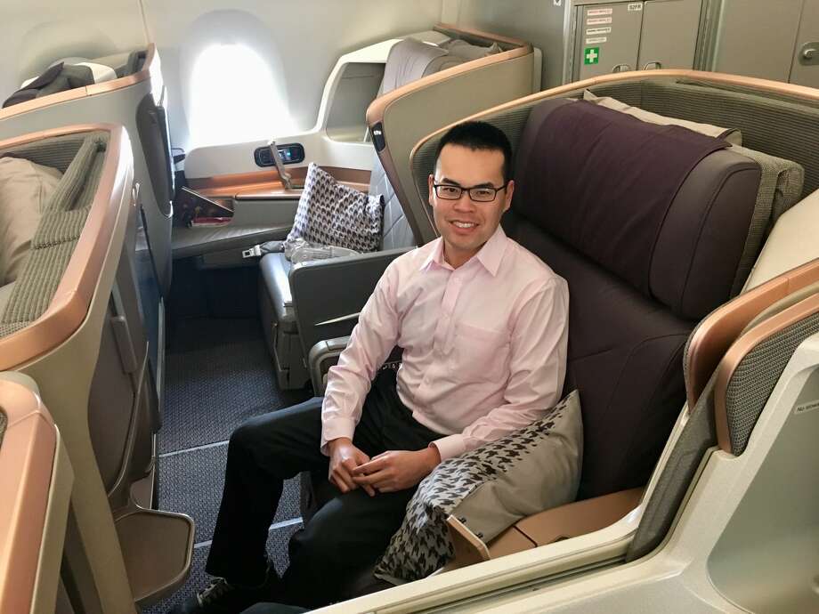 TravelSkills correspondent Tim Jue onboard a brand new Singapore Airlines Airbus A350-900ULR Photo: Tim Jue