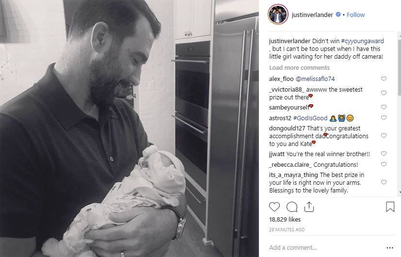 Justin Verlander posts photo with infant daughter after Cy Young results 