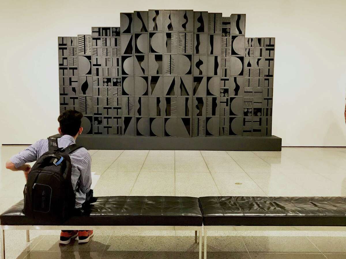 Louise Nevelson's "Mirror Image I" dominates the entry wall of the show "Kindred Spirits."